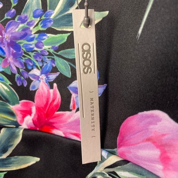 ASOS Maternity Deep Plunge Dark Romantic Floral Bodycon Strappy Midi Dress Sz 14 - Picture 7 of 11